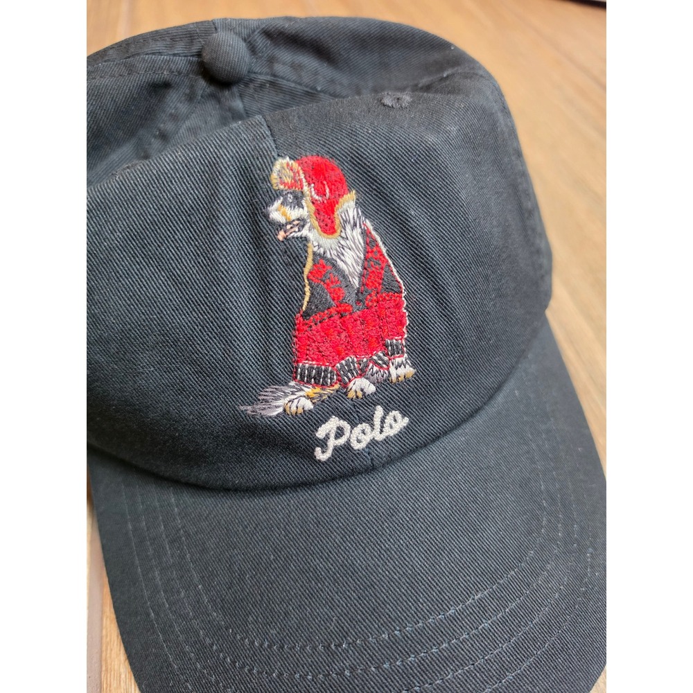 Polo Ralph Lauren Black Dog Trapper Hat Embroidered Chino Baseball Cap OS